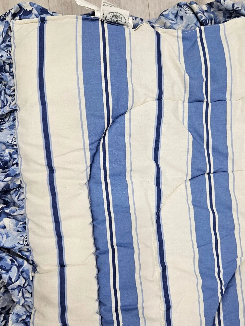 VTG Laura Ashley Palace Garden Twin Comforter Ruffled Blue Floral Stripe NWOT